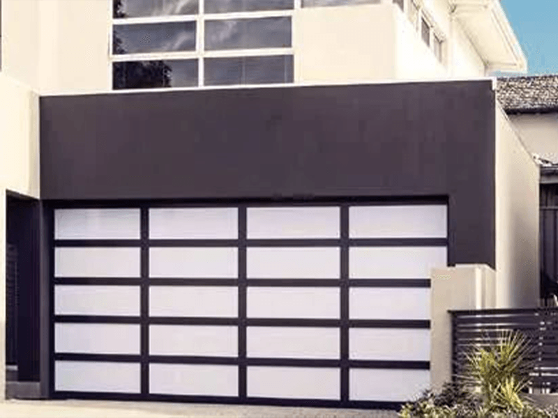 Clearlite Door Black Frame White Inserts — Custom Garage Doors in Wollongong, NSW