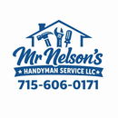 Logo for Mr Nelson's Handyman Service LLC with tools inside a house outline and phone number 715-606-0171 in blue.