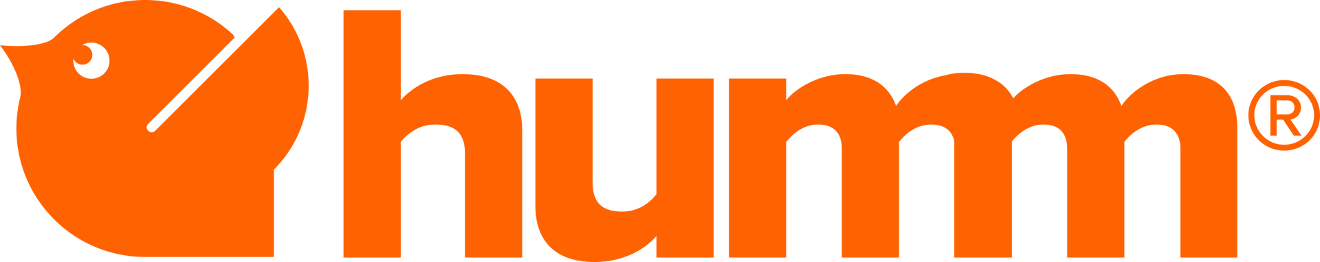 The logo for humm is orange and has a bird on it.
