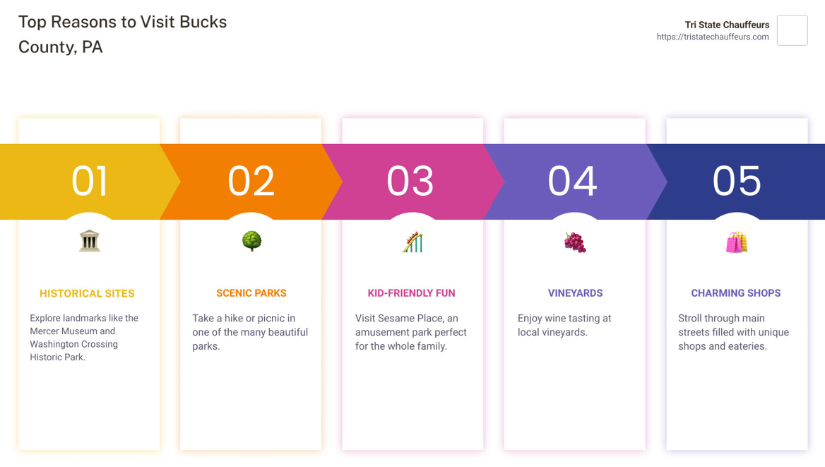Map of key attractions in Bucks County, PA - bucks county pa infographic pillar-5-steps