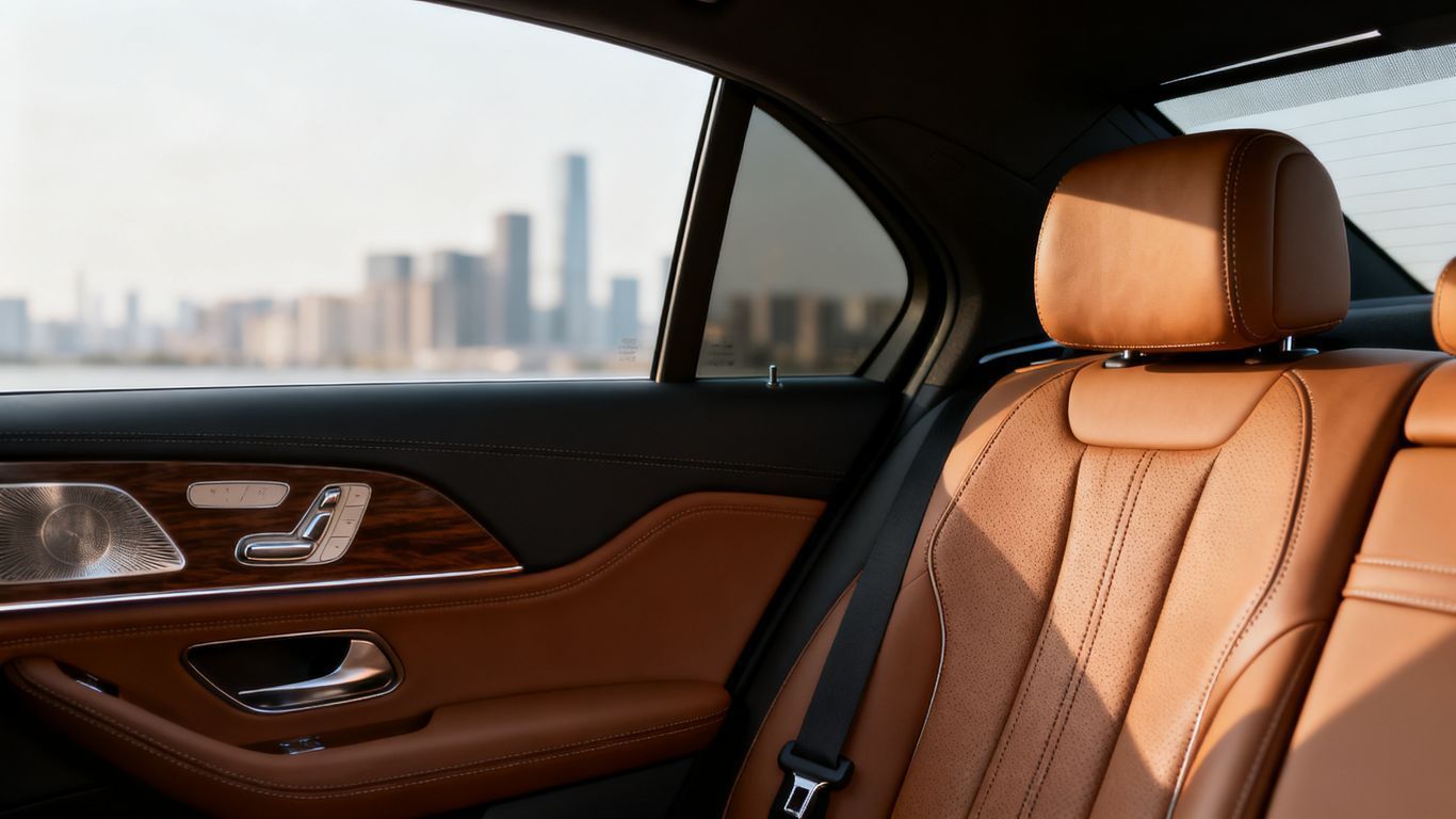 tan interior of black sedan service