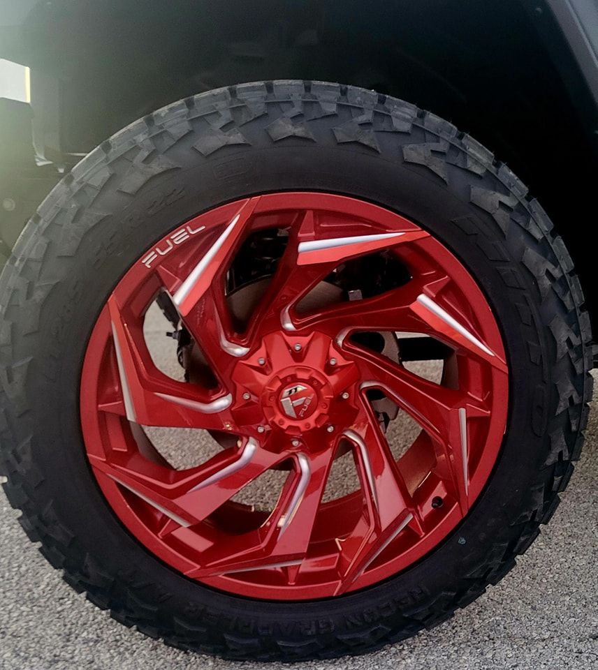 A red wheel with the word fuel on it