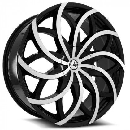 A black and white wheel on a white background
