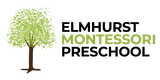 The logo for elmhurst montessori preschool shows a tree with green leaves.