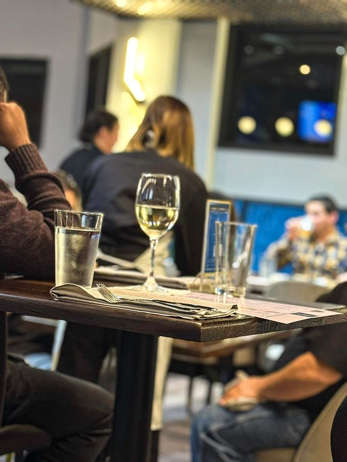 White wine on a dining table.