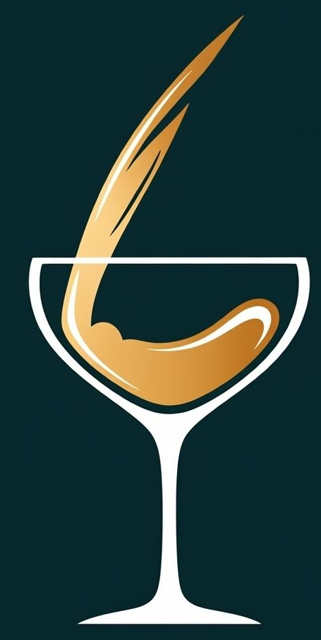 A gold liquid pouring into a cocktail glass on a dark teal background.