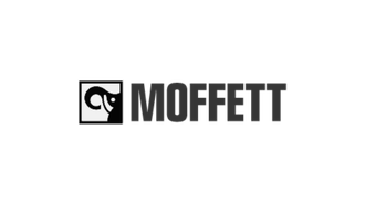 A black and white logo for moffett on a white background.