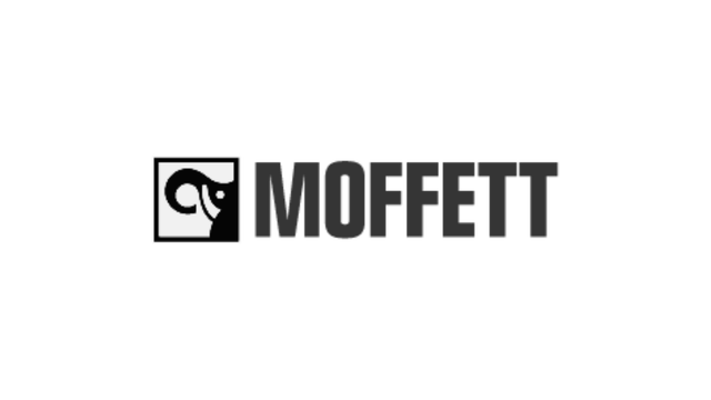 A black and white logo for moffett on a white background.