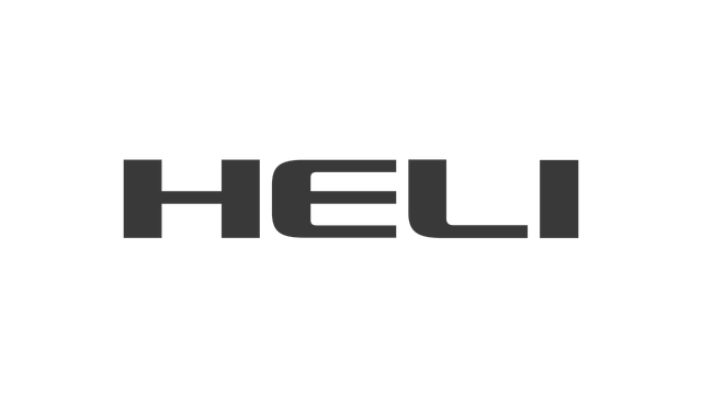A black and white logo for heli on a white background.