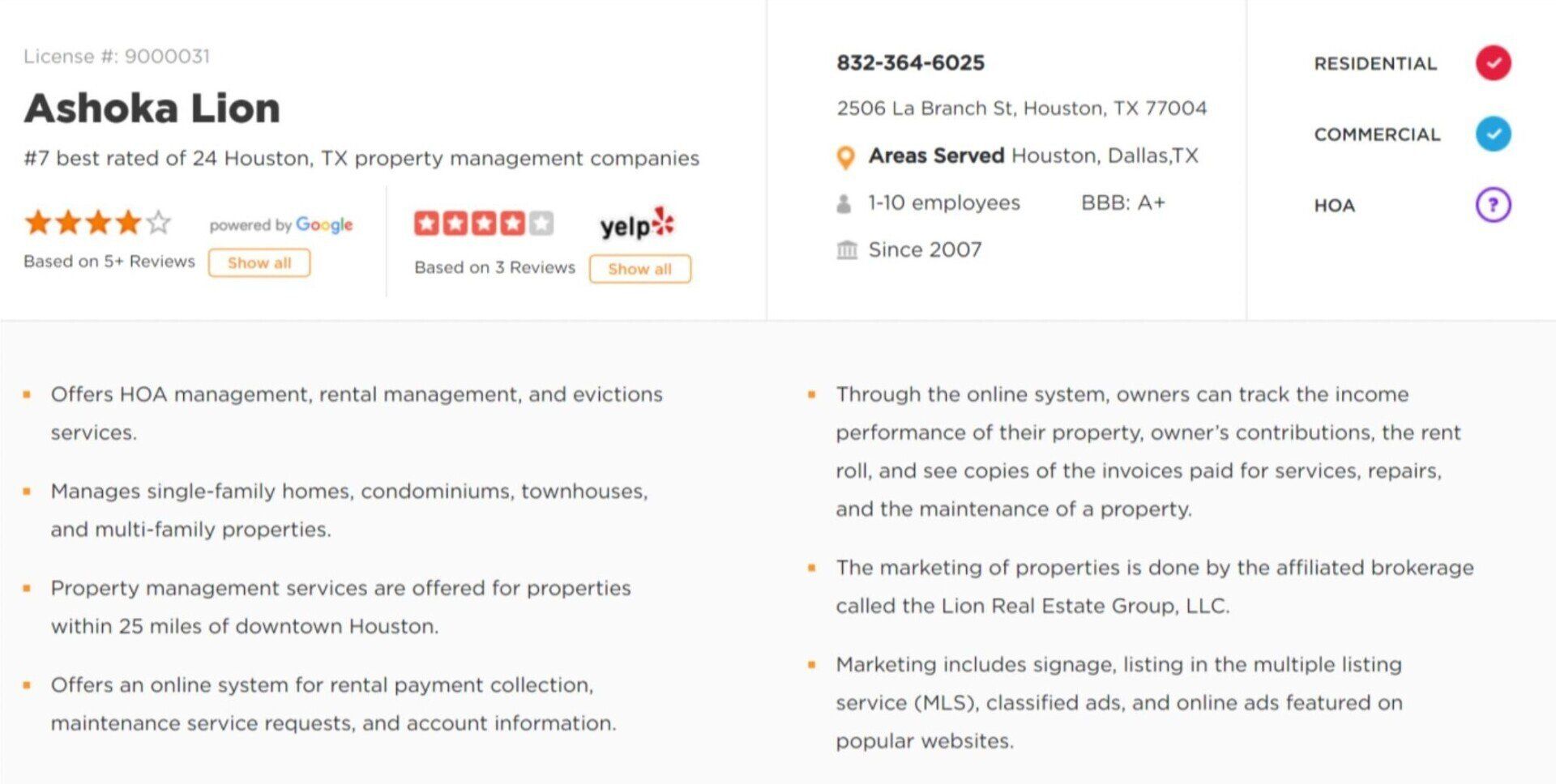 Ashoka Lion Ranked 7 in top 24 Houston Property Management Firms by iPropertyManagement.com