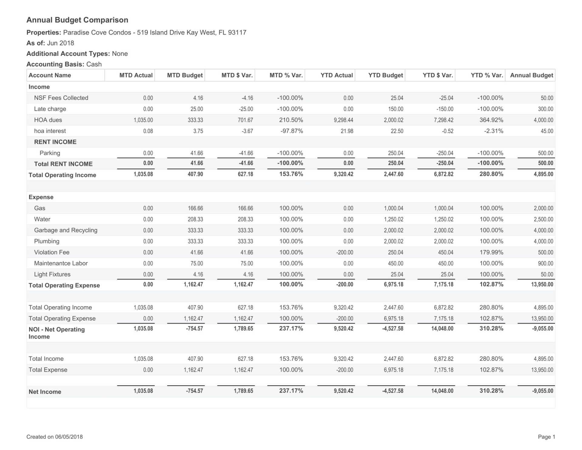 Annual Budget Variance Report