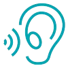 Teal outline of an ear with sound waves, indicating hearing or sound-related content.