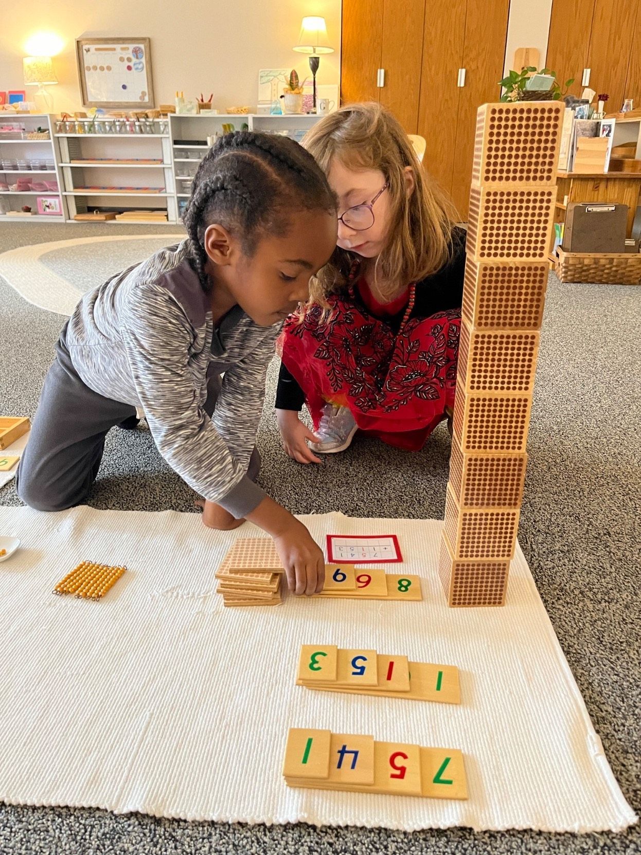 Montessori child working in the classroom