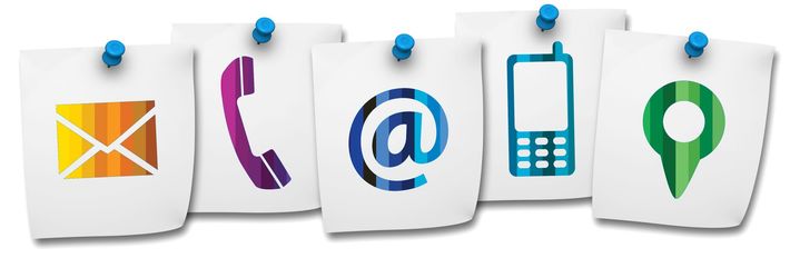 contact method illustrations pinned colourful blue white