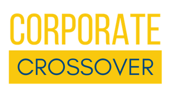 The logo for corporate crossover is yellow and blue