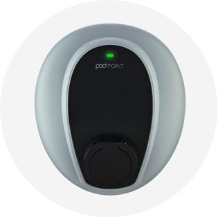 A black device with a green circle on it that says `` ev charge point ''.