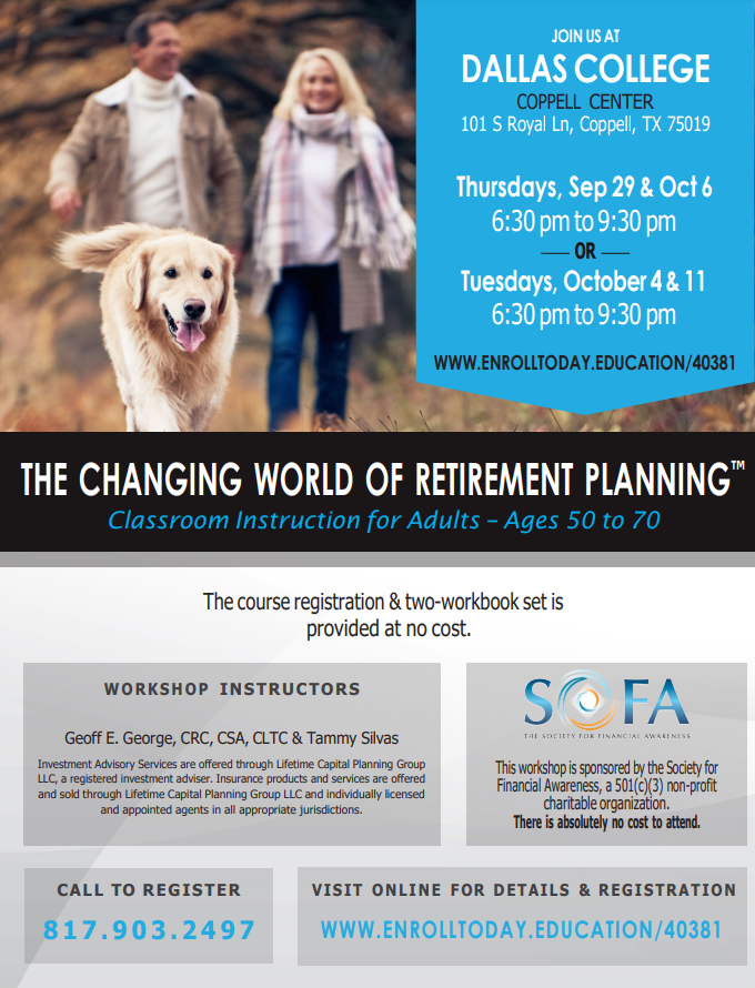 The Changing World Of Retirement Planning--Sept 29 & Oct 6 // Oct 4 ...