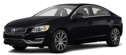 Black Volvo S60 sedan parked on a white surface.
