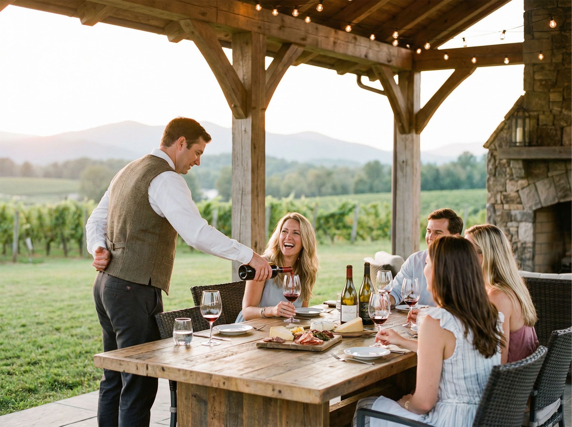 Highland Brewing Event Center entrance at dusk with lit sign and flag.