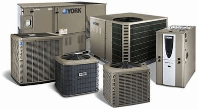 A group of york air conditioners are sitting next to each other on a white background.