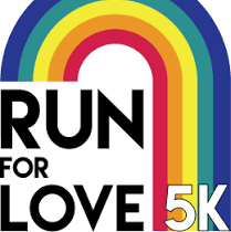Run for Love 5K logo with a rainbow arch over black text.
