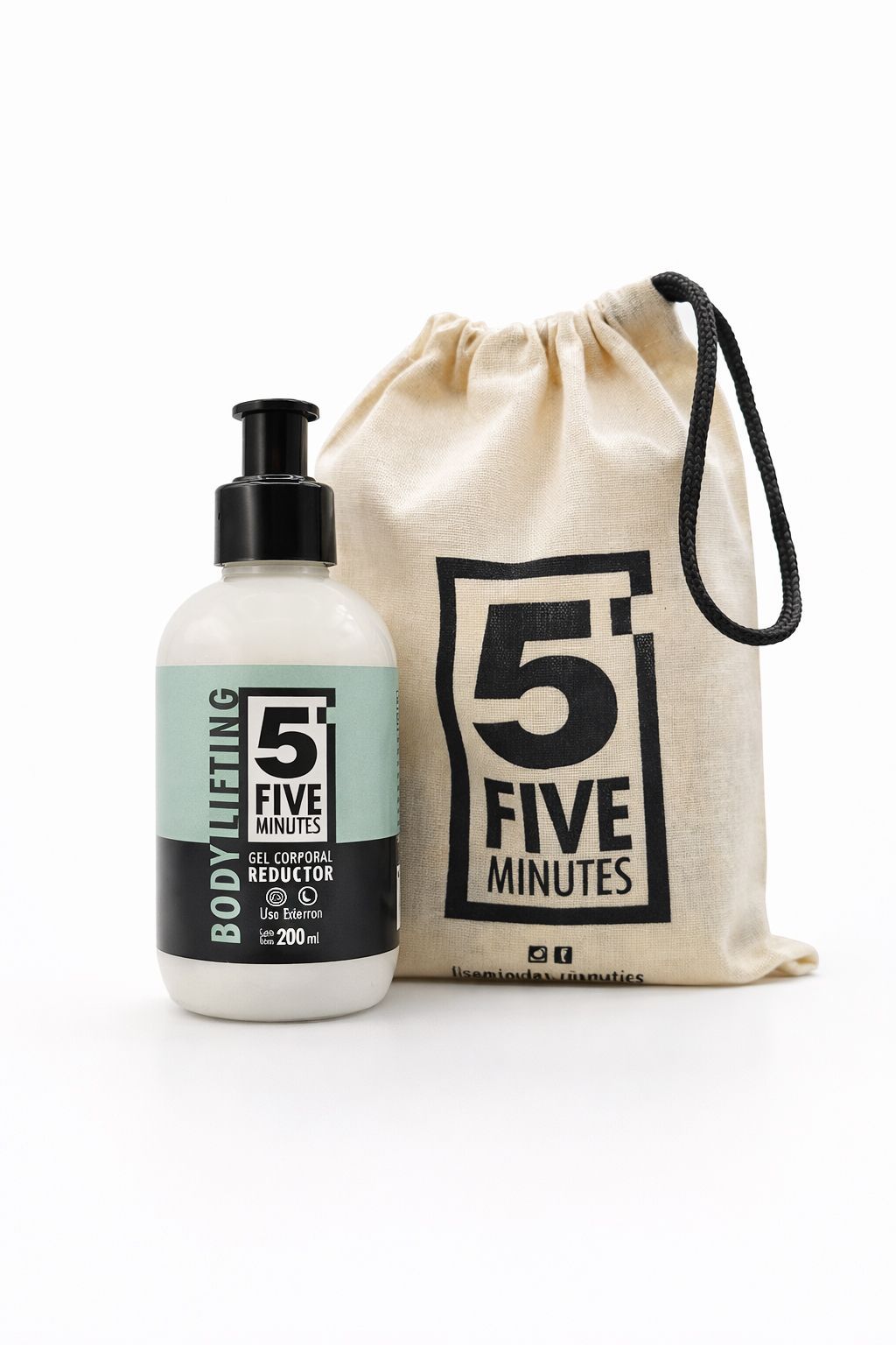 Botella de crema body lift con bomba negra y etiqueta: 