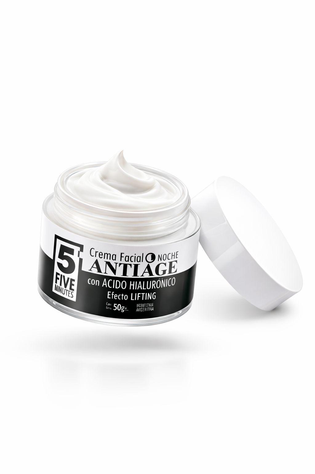 Frasco de crema facial, etiquetado 