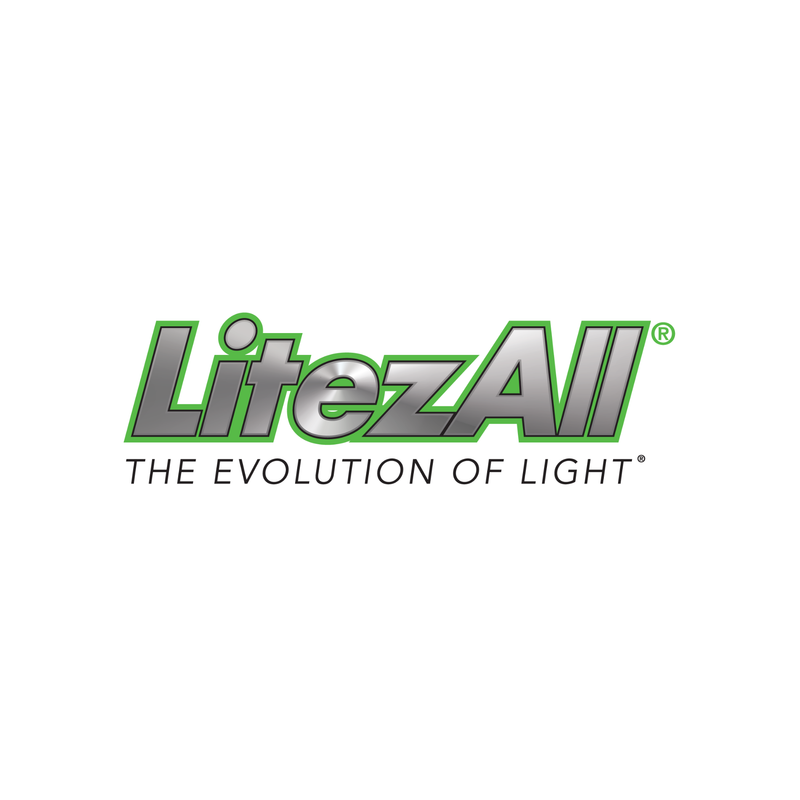 Logo for LitezAll, in green and silver. The text reads 