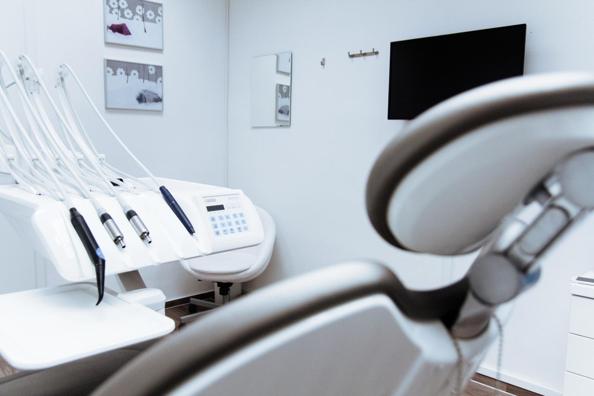 An empty dental chair in a dental office