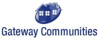 Gateway Communities logo: houses within blue oval, dark blue text.