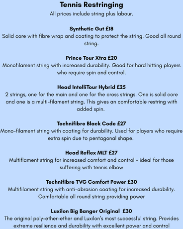 Tennis racket restringing costs