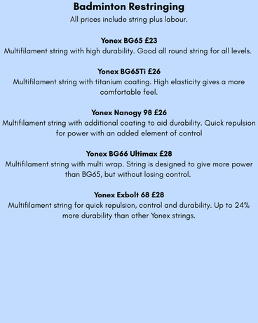 Badminton racket restringing costs