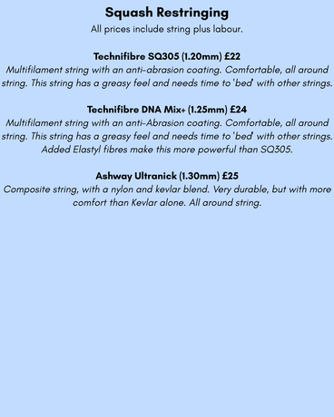 Squash racket restringing costs