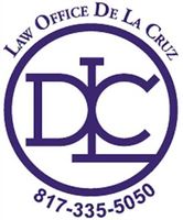 A logo for the law office de la cruz with a phone number