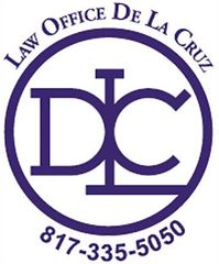 A logo for the law office de la cruz with a phone number