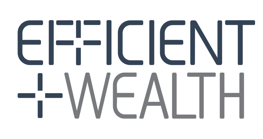 A logo for efficient + wealth is shown on a white background.