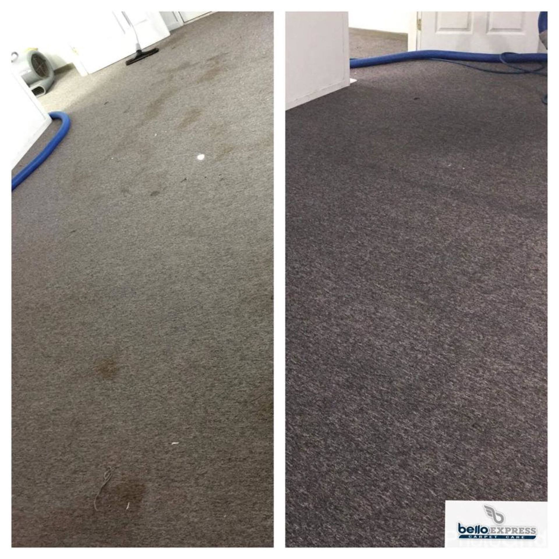 A before and after picture of a carpet being cleaned.