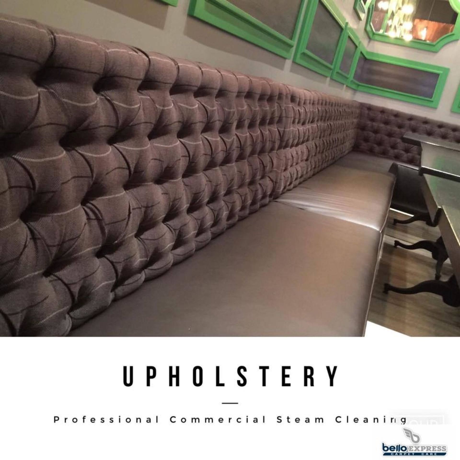 A picture of a couch with the words upholstery on it