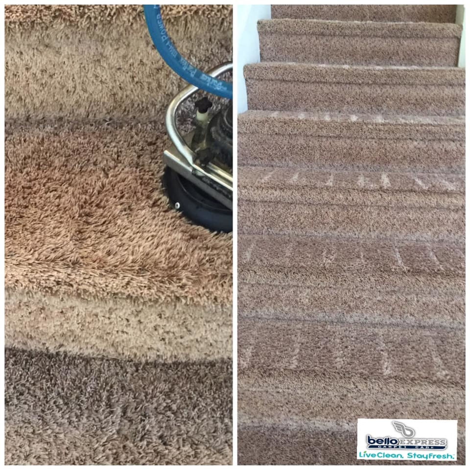 A before and after picture of a carpet being cleaned