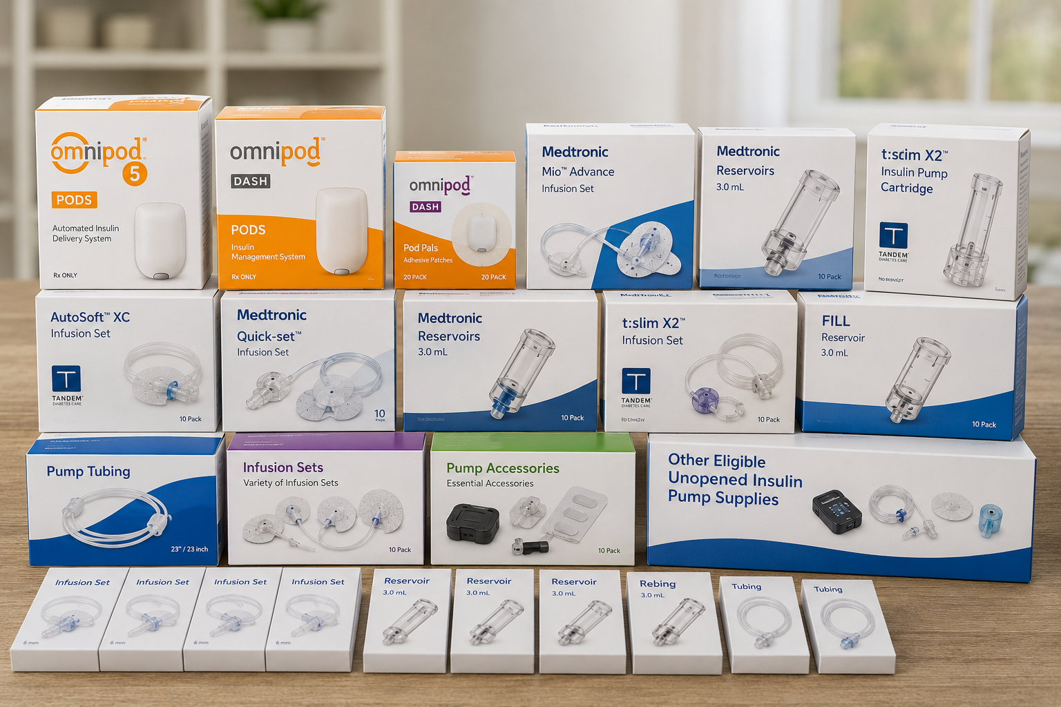 Row of assorted Vicks medicine and nasal spray boxes and devices displayed on a table.