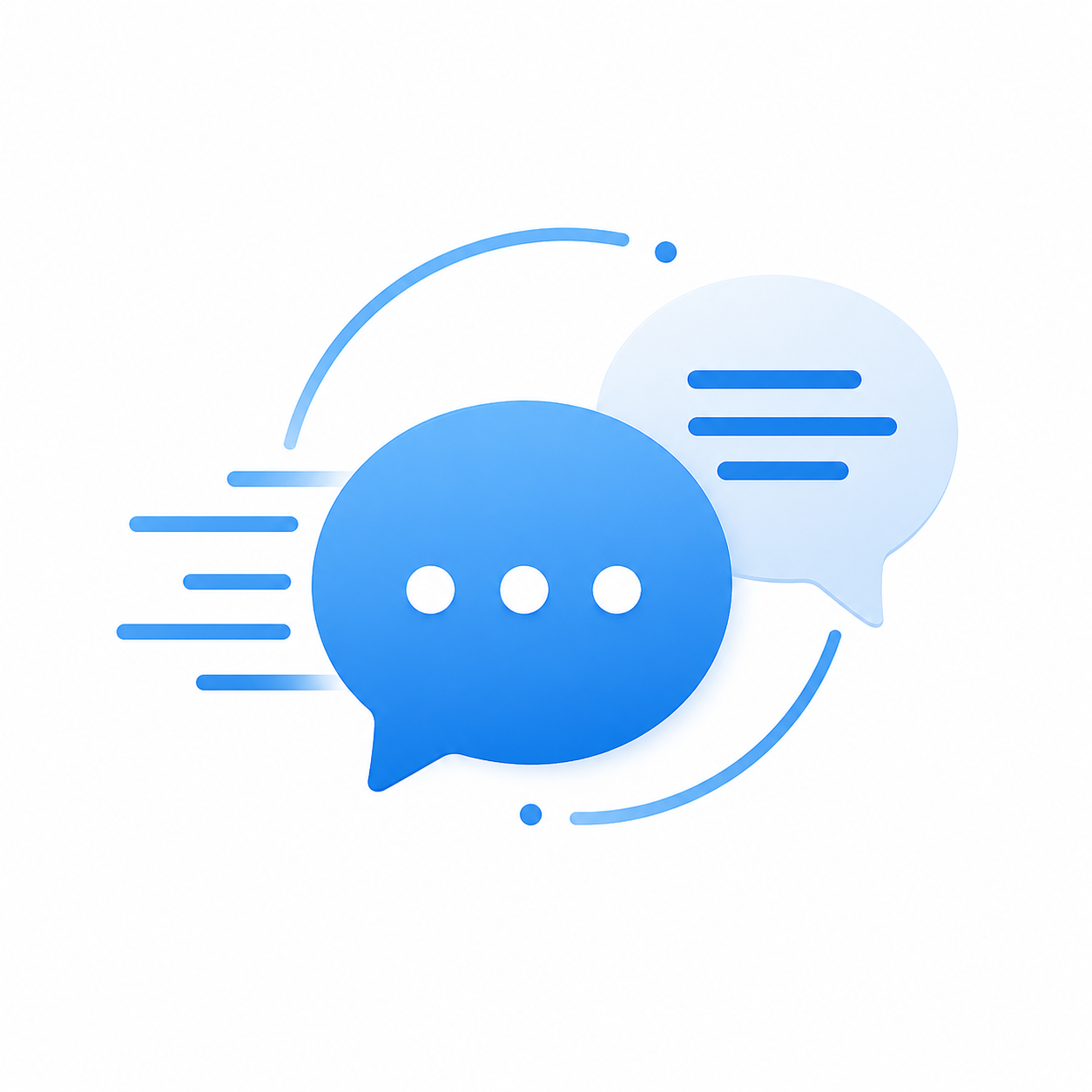 Blue chat bubbles and speech icons suggesting messaging or online conversation