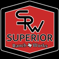 Logo for Superior Ranch Works: Red hexagon with black border, white text 