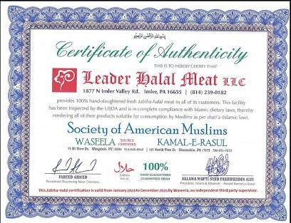 A certificate of authenticity from the society of american muslims