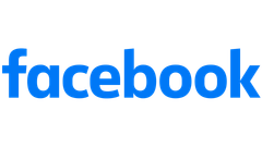 Facebook logo, blue wordmark on a white background.