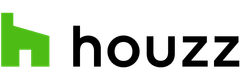 Houzz logo: Green house icon beside black word 