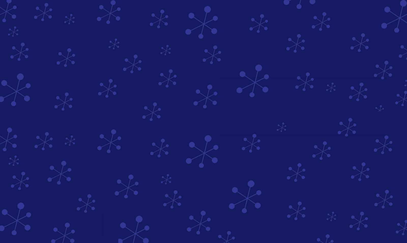 Dark blue background with scattered light blue snowflake shapes.
