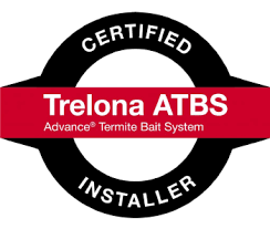 A logo for a certified termite bait system installer