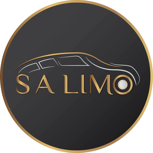 SA LIMO logo: gold lettering and car outline on a black circular background, gold border.