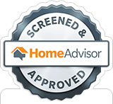 A screened and home advisor approved sticker on a white background.