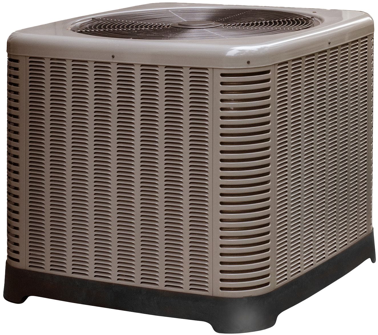 A brown air conditioner with a black base on a white background
